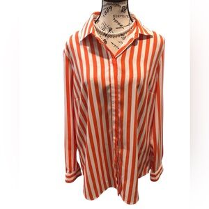 Coldwater Creek Large 14 Orange and White Long Sleeve Button Down Shirt Pockets